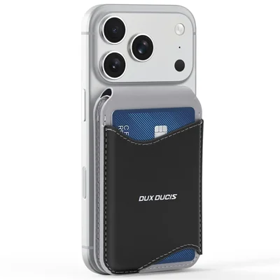 DUX DUCIS Serie ARCH Soporte Magnético para Tarjetas de Teléfono con Funda de Cuero PU Resistente a RFID - Gris y Negro