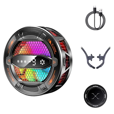 K31 Clip-on Magnetic Phone Cooler AI Temperature Control 3-Speed RGB Cooling Fan with Digital Display - Black