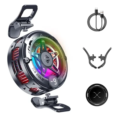 K20 Magnetic Phone Cooler with Clip Semiconductor Cooling Fan RGB Light Digital Display Radiator for Gaming - Black