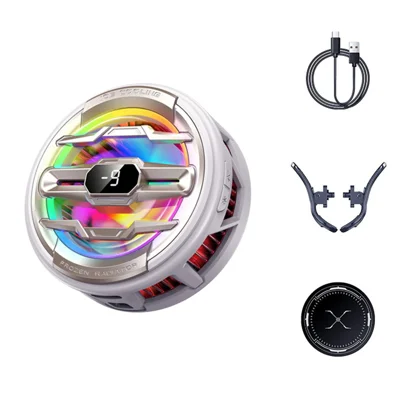 K22 Magnetischer Handykühler mit Clip, Digitalanzeige, KI-Temperaturregelung, 3-stufiger Kühlmodus für Gaming - Weiß+Gold