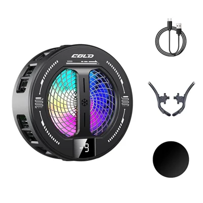 K36 Magnetic Phone Cooler TEC Semiconductor Cooling Digital Display 3-Speed Modes RGB Gaming Radiator - Black