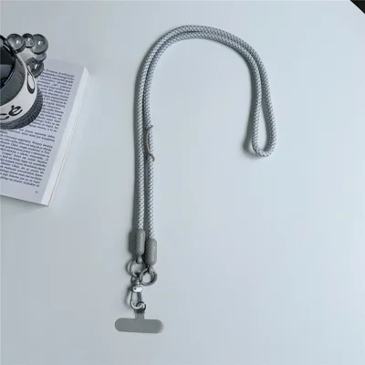Groothandelaar 70-140cm Verwijderbaar Telefoonkoord Halsband Verstelbare Nylon Koord met Verankeringsclip, Diameter: 8mm - Gemengd Grijs