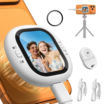 LEMORELE R1021 2.1 дюймовый AMOLED-монитор для влогов, экран для селфи, экран с Bluetooth-совместимым пультом дистанционного управления, зеркальное отображение камеры — Белый