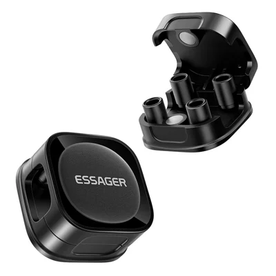 ESSAGER ES-ZL01 Organizzatore Magnetico per Cavi, Fermacavo da Scrivania con Supporto Adesivo Forte, 4 Rulli, Gestione Cavi, Clip per Cavi - Nero