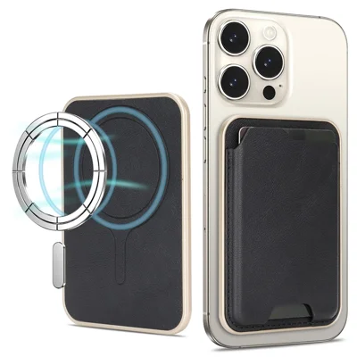 Ultra Dunne Magnetische Portemonnee van PU Leer Compatibel met MagSafe Apparaten - Zwart