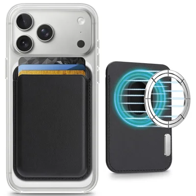 Slim Magnetic Card Holder for iPhone 17 / 16 / 15 / 14 / 13 / 12 Series PU Leather Phone Wallet - Black