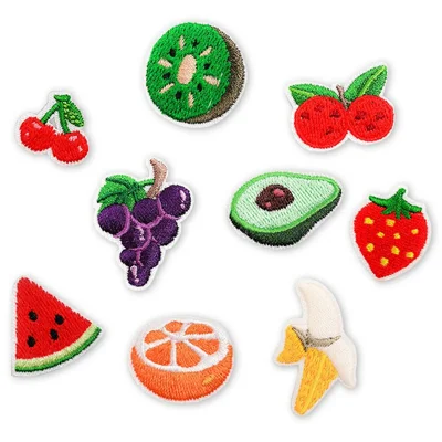 9 pièces de broderie de fruits autocollantes, autocollants décoratifs de dessins animés pour coque de téléphone, sac, chaussures, jeans, accessoires bricolage