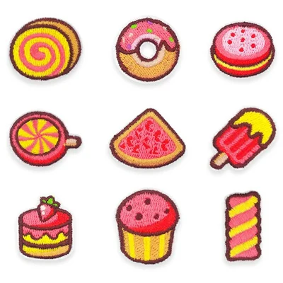 9 pièces de patchs brodés de nourriture sucrée, autocollants, stickers en tissu pour gâteau, donut, vêtements, sacs, accessoires DIY