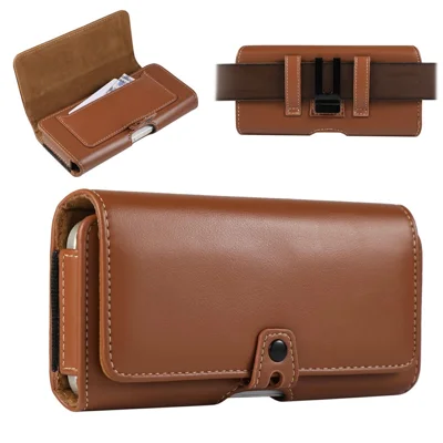 W001 Belt Holster Pouch for 6.7 inch Phones Horizontal PU Leather Waist Bag Carrying Case with Card Slot - Brown