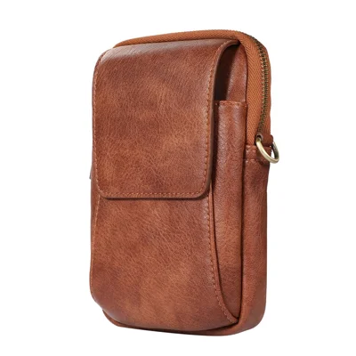 Borsello a Vita in PU Vintage con Porta Cellulare, Holster Multifunzionale a Tracolla, Borsa a Tracolla - Marrone