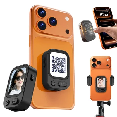 TP02 Magnetischer Rückfahrkamera-Selfie-Display mit 2,01 Zoll Echtzeit-Bildschirm, Fernobjektivwechsel, 0,5x–1,5x Zoom-Steuerung – Schwarz