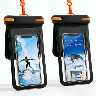 IPX8 Waterproof Touchscreen Phone Pouch 30m Underwater Dual Compartment for 7.5 Inch Cellphone - Black Orange