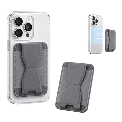 Magnetische Portefeuille Stand PU Leder Telefoon Kickstand Achterkant Houdertje voor Kaarten - Grijs