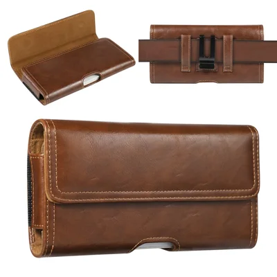 7.0 inch Universal Case Crazy Horse Texture PU Leather Phone Waist Pouch Magnetic Flip Cover with Belt Clip - Brown