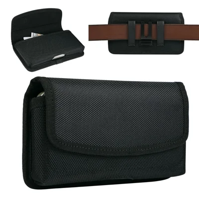 6.7 inch Universal Horizontal Phone Belt Pouch Magnetic Flap Card Pocket Belt Clip PU Leather Phone Case - Black
