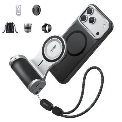 TELESIN for iPhone 18 Pro  /  17 Pro Phone Camera Grip 2X Optical Lens + Adapter Ring Magnetic Photography Kit - Black
