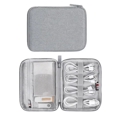 BUBM DISXS-MYB Mini Single Layer Data Cable U-Disk Carrying Pouch Travel Digital Accessories Zipper Storage Bag - Grey