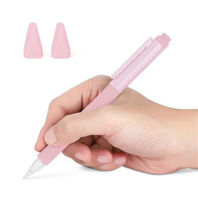 Мягкий силиконовый чехол для Apple Pencil Pro / Pencil (2-го поколения), нескользящая ручка с держателем и 2 чехлами для наконечников — розовый
