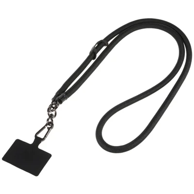 1,2 m Tjock mobiltelefon hals- och axelrem Förloringskyddad telefon runt lanyard med fästflik - Svart