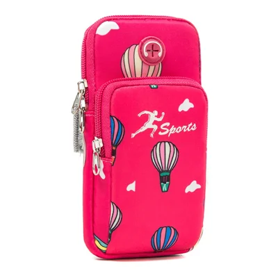For Cell Phone Below 5.5-inch Hot Air Balloon Pattern Armband Pouch Running Phone Bag, Size S: 16*8cm - Rose