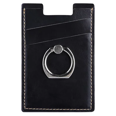 MRC03 Ring Kickstand 3 Cards Case Adhesive Phone Card Holder Support Magnetic Car Mount - Black