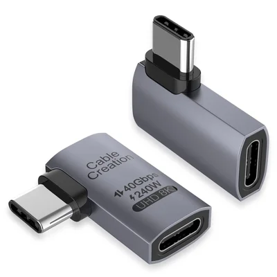 CABLECREATION USB 4.0 Elbow Type-C Male to Type-C Female Converter 240W Fast Charging Adapter - CC1294