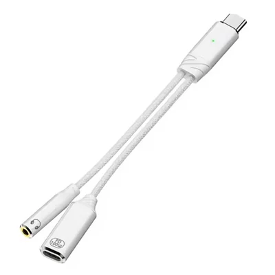 Type-C to 3.5mm Headphone + Type-C PD 100W Fast Charging Short Cable with Built-In DAC Chip Adapter Cable - White