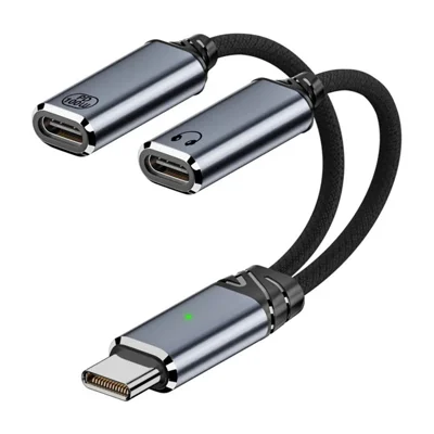 2 in 1 Adapter Cable Type-C to Type-C Headphone Adapter + Type-C PD 100W Charging Cord for iPhone Samsung - Black