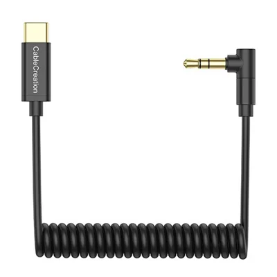 CABLECREATION CD0868-G Type-C to 3.5mm Microphone Audio Adapter Cable Coiled Spring Cord
