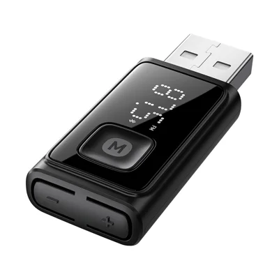 ESSAGER Bluetooth-kompatibles FM-Transmitter-Adapter mit eingebautem Mikrofon, HD-Anrufe, Geräuschreduzierung - Schwarz