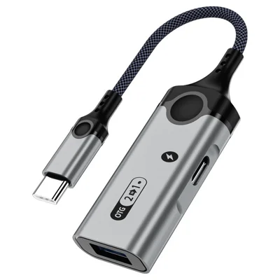 MH370 Type-C to Type-C + USB 3.0 2 in 1 Converter for Mouse/USB Drive PD 60W Fast Charging Data Transfer OTG Adapter