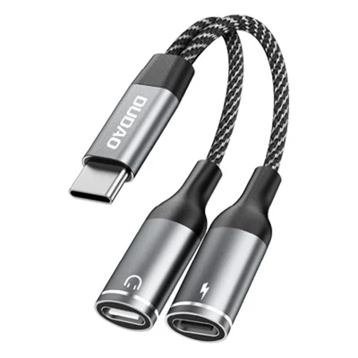 DUDAO L13C+ 2 in 1 Type-C Audio Adapter Type-C to Charging/Music Listening Converter Cable - Tarnish  