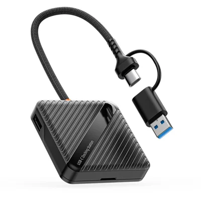 ADS-319 Lector de Tarjetas Portátil Multifuncional con Almacenamiento, Adaptador de Transferencia de Datos de Alta Velocidad USB-C / USB 3.0 5Gbps para Tarjetas SD y TF - Negro