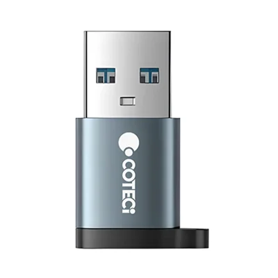 COTECI OF-052 USB-A-Stecker auf USB-C-Buchse Konverter PD 100W Schnellladen 10 Gbps Datenübertragung Adapter – Grau
