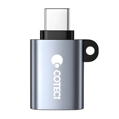 COTECI 87617 USB-C to USB-A OTG Adapter Aluminum Alloy Connector for Phone Tablet Laptop - Grey