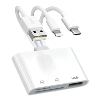 103TPro 3 in 1 Type-C / iP / USB-A Adapter SD TF Card Reader for iPhone iPad MacBook Samsung - White