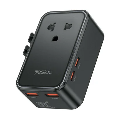 YESIDO MC47 4-Port 25W GaN Fast Charger Universal Travel Adapter with 2 USB-A + 2 USB-C Ports - Black