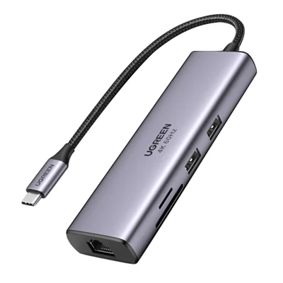 UGREEN 60515 7 in 1 USB-C-Hub 4K / 60 Hz HD Gigabit-Ethernet USB-A 3.0 SD / TF-Kartenleser – Grau