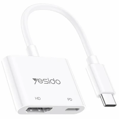 YESIDO HM19 USB-C to HD 4K / 60Hz Adapter with 100W PD Fast Charging Plug and Play Display Converter for Laptop Phone - White