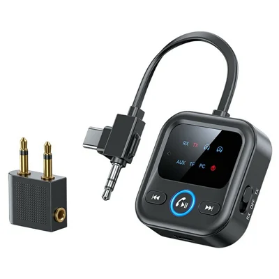 GT83 Type-C / 3,5-mm-2-in-1-Bluetooth-Audioübertragungs- und Empfängeradapter mit BT 6.0, unterstützt TF-Karte – Schwarz