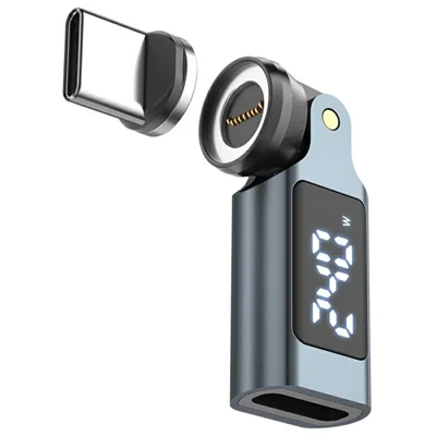 240W Type-C Magnetic Adapter 540 Degree Dual Axis Rotating LED Display Charging Data Transfer Connector for Phone Laptop Tablet - Grey