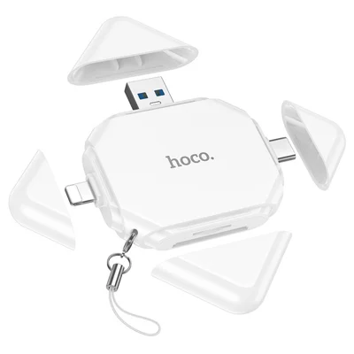 HOCO HB100 Lettore di Schede 3 in 1 USB 3.0 / Type-C / iP a SD + TF Supporta fino a 2TB - Bianco