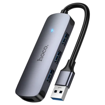 HOCO HB57 4-in-1 USB to 4 USB 3.0 Ports Converter with Aluminum Alloy Construction and 5Gbps Data Transfer - Tarnish