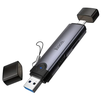 HOCO HB56 Lettore di Schede USB / Type-C a SD / TF 3.0 + USB 2.0 Supporta Schede di Memoria fino a 2TB - Opaco