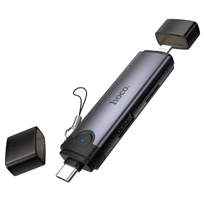 HOCO HB56 Type-C / iP a SD / TF 3.0 + USB 2.0 Lettore di Schede Supporta Schede di Memoria fino a 2TB - Opaco