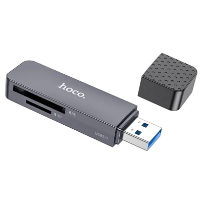 HOCO HB45 2-in-1 USB 3.0 to SD + TF 3.0 Card Reader, 5Gbps, Up to 2TB for Phones, Cameras, Dash Cams, Surveillance Devices - Tarnish