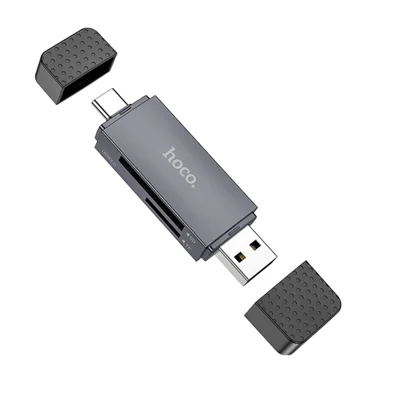HOCO HB45 USB  /  Type-C 2.0 Card Reader, SD + TF 2.0, 480Mbps, 2TB Card Capacity for Phones, Cameras, Dash Cams and CCTV - Tarnish