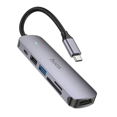 HOCO HB28 Hub Multiporta da Type-C a HD 4K 30Hz, PD 60W (20V / 3A), USB 3.0 / 2.0, Lettore SD / TF 2.0 - Opaco