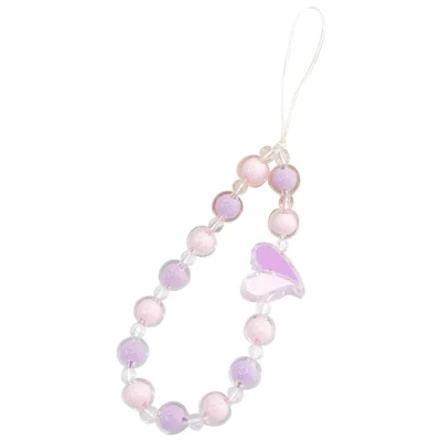Heart Decor Round Beads Phone Anti-drop Lanyard Hand Chain Cellphone Case Pendant Bracelet - Rosa / Viola