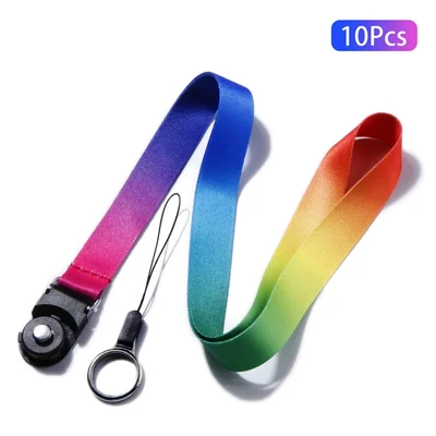 10Stück / Pack Lösbare Fingerring-Lanyard mit drehbarer Schnalle, Handykettchen, Namensschild-Halsband - Regenbogen
